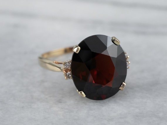 Garnet and Diamond Vintage Ring, Yellow Gold Garn… - image 3