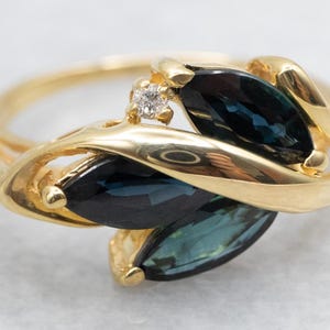 Yellow Gold Marquise Cut Sapphire and Diamond Ring, Sapphire Anniversary Ring, Sapphire Engagement Ring, September Birthstone A54957