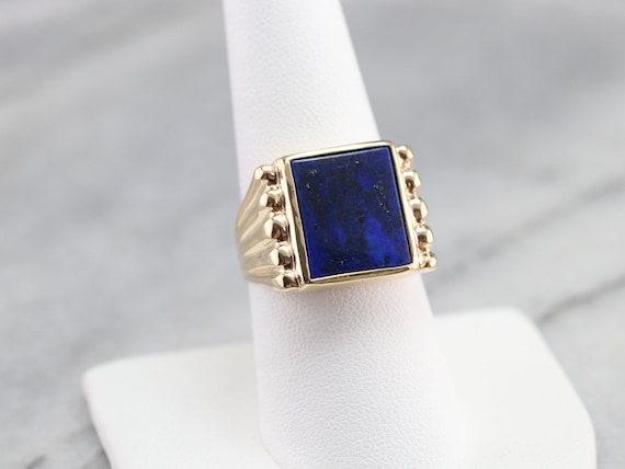 Retro Gold and Lapis Ring, Mens Lapis Statement R… - image 7