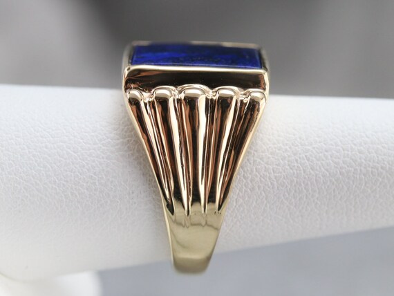 Retro Gold and Lapis Ring, Mens Lapis Statement R… - image 9