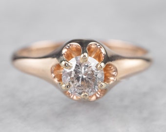 Victorian Belcher 14K Rose Gold Diamond Solitaire Ring