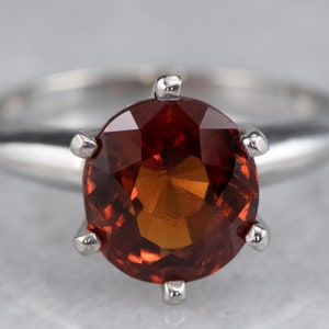 Hessonite Garnet 14K White Gold Solitaire Ring