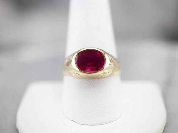 Antique 1920s Synthetic Ruby Solitaire Ring, Gree… - image 7