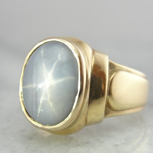 Retro Star Sapphire Gold Ring, Bezel Set Sapphire Cabochon Ring, Vintage Star Sapphire Ring, Statement Ring, CPMVYV