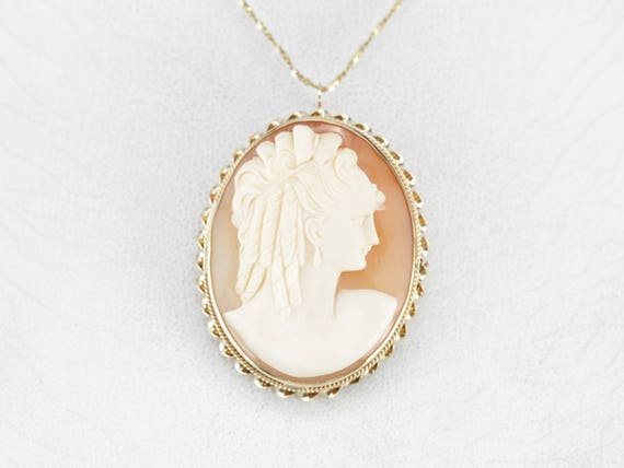 Vintage Cameo Brooch or Pendant, Gold Cameo Pin, … - image 5