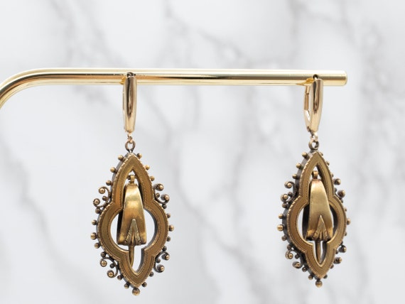 Etruscan Revival Gold Drop Earrings, Victorian Dr… - image 10