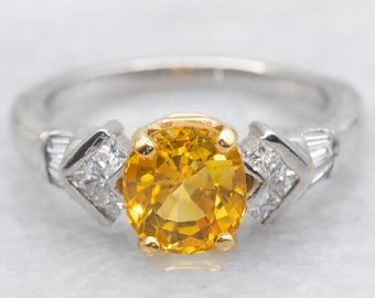 5カラット GIA 認定 カナリーイエローサファイアリング：クッション