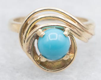 Vintage 14K Yellow Gold Turquoise Cabochon Ring
