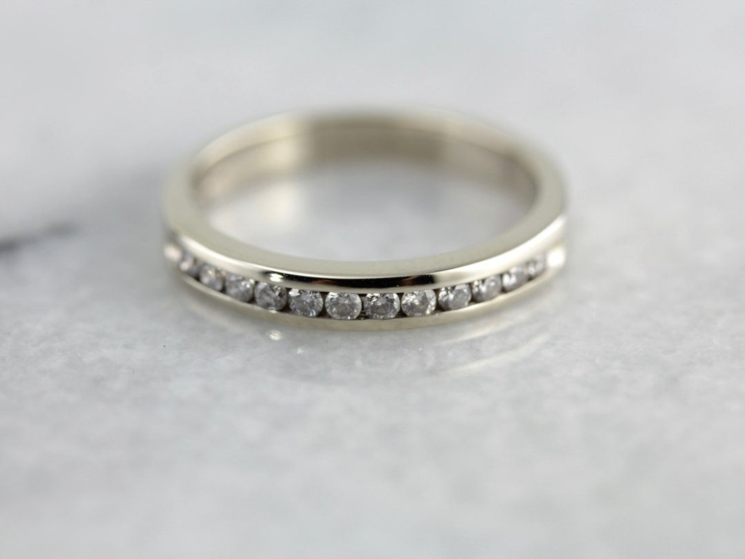 White Gold and Diamond Channel Set Wedding Band - Etsy