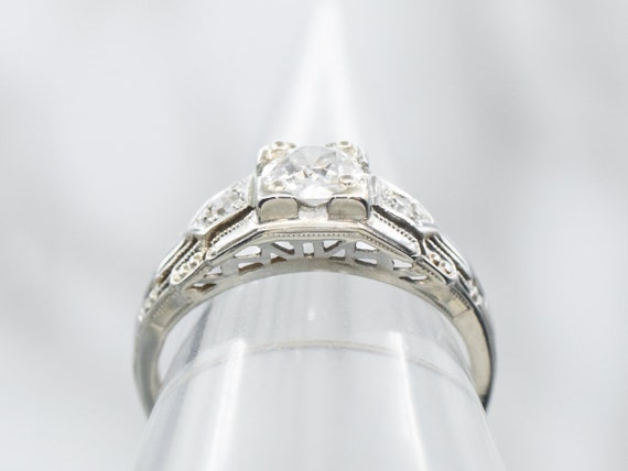 White Gold Art Deco Diamond Engagement Ring with … - image 3