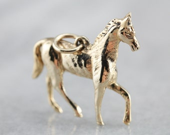 Vintage 14K Yellow Gold Galloping Horse Charm Pendant