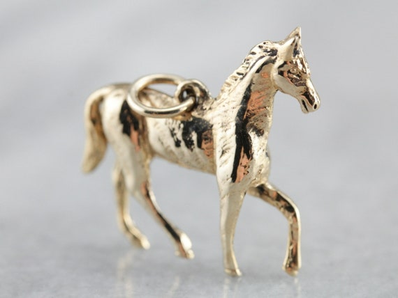 Vintage Horse Charm, Animal Charm, Yellow Gold Cha