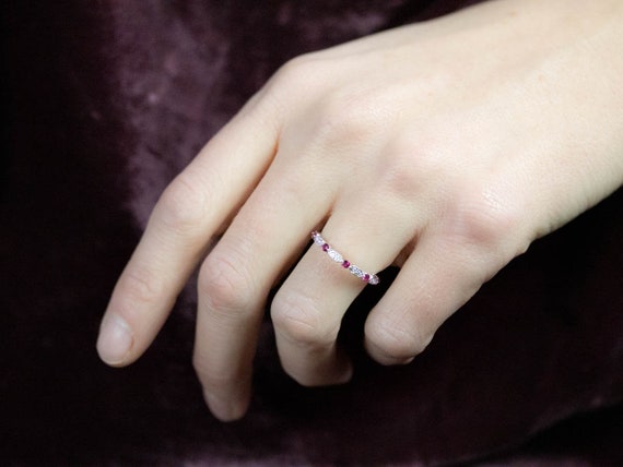 14K White Gold Ruby and Diamond Stacking Band - image 10