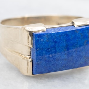 Vintage Gold Lapis Statement Ring, Lapis Lazuli Ring, Yellow Gold Lapis Ring, Men&#39;s Vintage Ring, Blue Stone Ring, Lapis Jewelry A61669