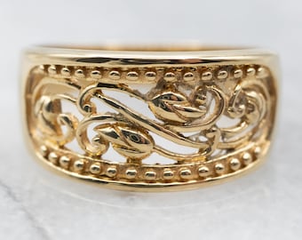 18K Yellow Gold Filigree Wide Band Ring