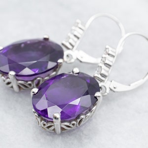 Amethyst and Diamond Drop Earrings, White Gold Amethyst Earrings, Anniversary Gift, Statement Earrings, Gemstone Earrings A20232