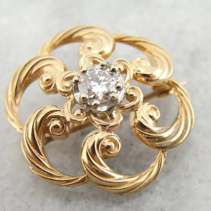 14K Gold Love Knot, Victorian Diamond Brooch MU30VQ image 1