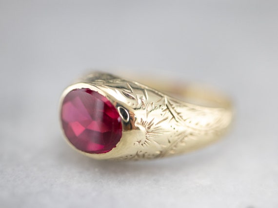 Antique 1920s Synthetic Ruby Solitaire Ring, Gree… - image 3