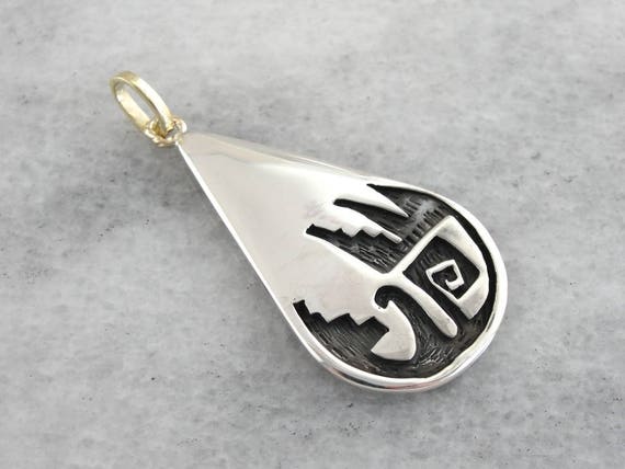 Native American Tear Drop Pendant with Abstract T… - image 1
