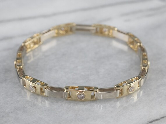 Bezel Set Diamond Link Bracelet, Yellow Gold Diam… - image 2