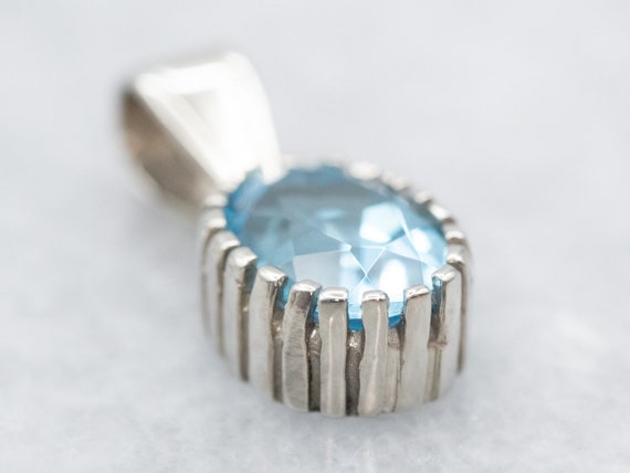 14K White Gold Blue Topaz Pendant, December Birthstone
