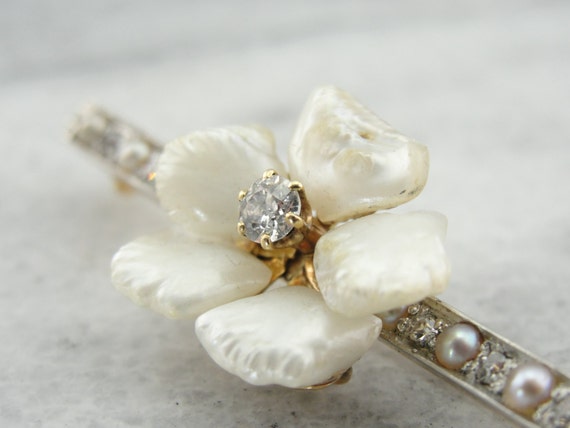 Fine Diamond and Pearl Blossom Brooch, Belle Époq… - image 2