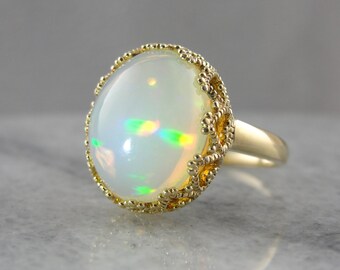 Mid-Century Opal Cabochon Cocktail Ring N1FFE8-N