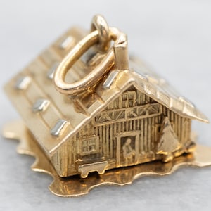 Vintage Gold Log Cabin Charm, House Charm, House Pendant, Cabin Gift, Charm Collector, Unique Charm A32352