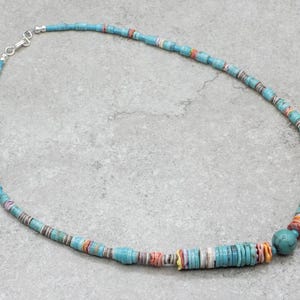 Spiny Oyster Shell Turquoise and Heishi Shell Beaded Necklace, Beaded Necklace, Layering Necklace, Beaded Jewelry A64025