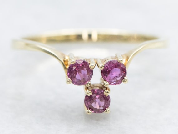 14K Yellow Gold Three Stone Ruby Ring, Size 7.25 - image 1