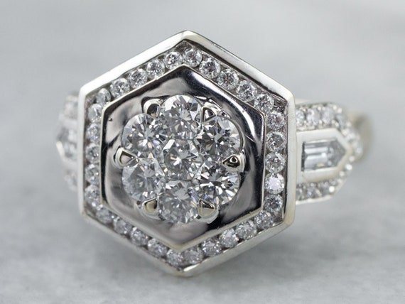 Diamond White Gold Engagement Ring, Diamond Statem