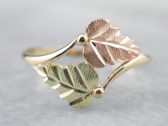 Black Hills Gold Ring, Tri Color Gold Ring, Leaf R
