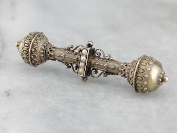 Etruscan Revival Gothic Victorian Gold and Pearl … - image 3