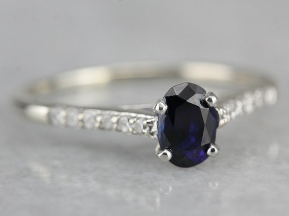 Sapphire and Diamond Ring, Sapphire Engagement Ri… - image 1