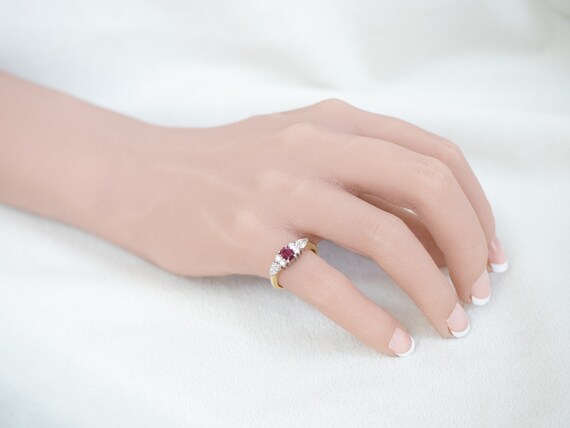 Ruby Diamond Engagement Ring, Ruby 18K Gold Ring,… - image 10