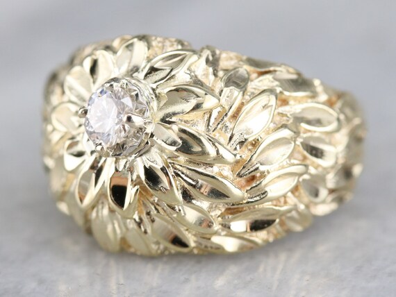 14K Yellow Gold Floral Diamond Ring, .20 Carat So… - image 3