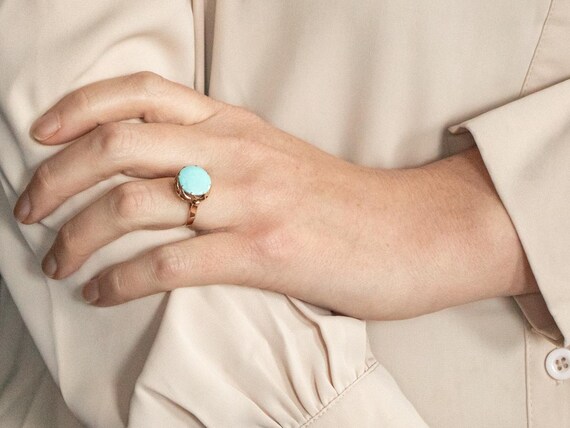 14K Yellow Gold Turquoise Solitaire Ring, Size 5.… - image 4