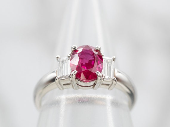 Platinum Ruby Ring with Emerald Cut Diamonds - image 4