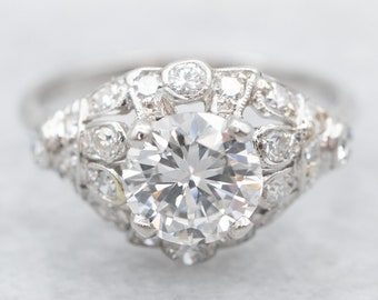 Stunning Art Deco Diamond Ring, Antique Platinum and Diamond Ring, Antique Diamond Engagement Ring, Diamond Anniversary Ring A21171