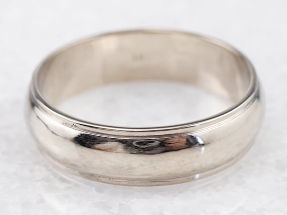 14K White Gold Plain Wedding Band, Vintage Weddin… - image 1