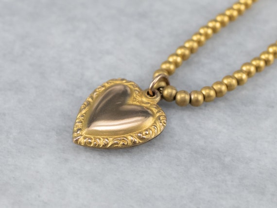 Vintage Sweetheart Necklace, Yellow Gold Heart Pe… - image 2