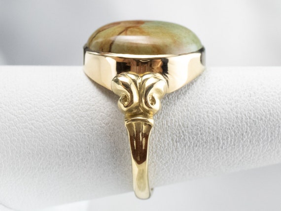 18K Gold Picture Jasper Statement Ring, Earthy Ge… - image 9