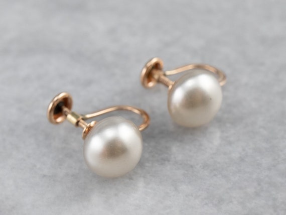 Vintage Faux Pearl Earrings, Screw Back Pearl Ear… - image 3