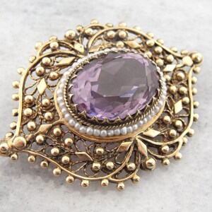 Broche Antique Or 18K Et Argent - Diamants Taille Old Mine Cut - Style Art Nouveau Floral - Occasion