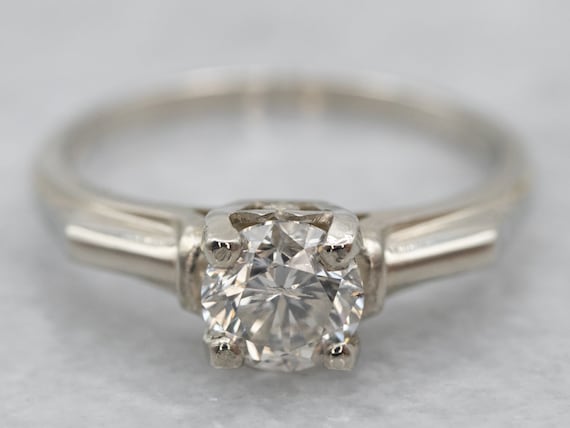 Stunning Retro Era Engagement Ring, White Gold Di… - image 1