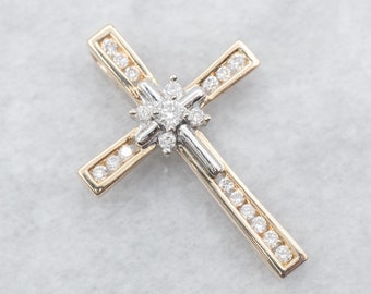 Modern Diamond Cross, Two Tone Gold Diamond Cross, Unisex Diamond Cross, Bridal Jewelry, Religious Jewelry, Religious Gift A25207