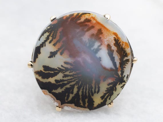 Vintage 14K Yellow Gold Dendritic Agate Ring, Siz… - image 2