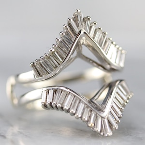 Baguette Diamond Statement Ring, Solitaire Enhancer Ring, White Gold Diamond Ring, Diamond Anniversary, Diamond Cocktail Ring 327TN53P