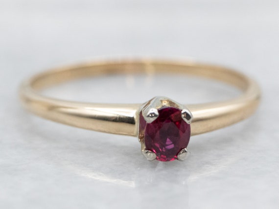 14K Two Tone Gold Ruby Solitaire Ring, July Birth… - image 2