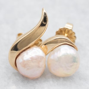 Freshwater Pearl Stud Earrings, Yellow Gold Pearl Stud Earrings, Bridal Pearls, Birthday Gift, Classic Stud Earrings, Pearl Jewelry A57386